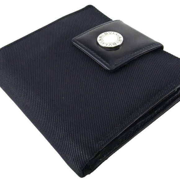 Authentic BVLGARI Two-folded wallet Classico canvas ~ Leather Auth USED - Picture 4 of 8